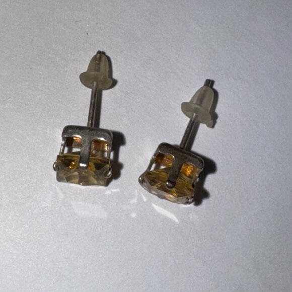 6.72Mm Square Clear Cz And Sterling Post Earrings - Picture 8 of 13